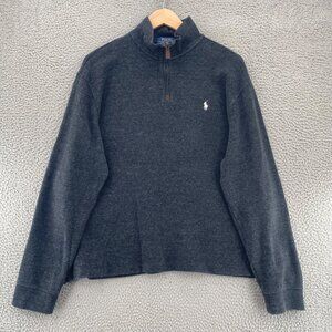Polo Ralph Lauren Sweater Men Extra Large Grey 1/4 Zip Mock Neck Everyday Casual